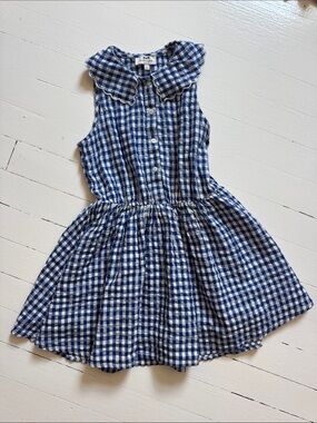 Cyrillus Blue and White Gingham Sleeveless Dress with Peter Pan Collar